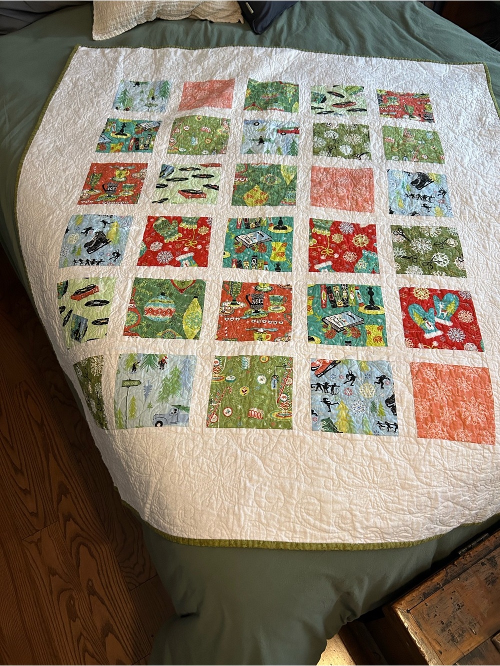 Handmade Christmas Quilt Made From 50s Inspired Cotton Fabric